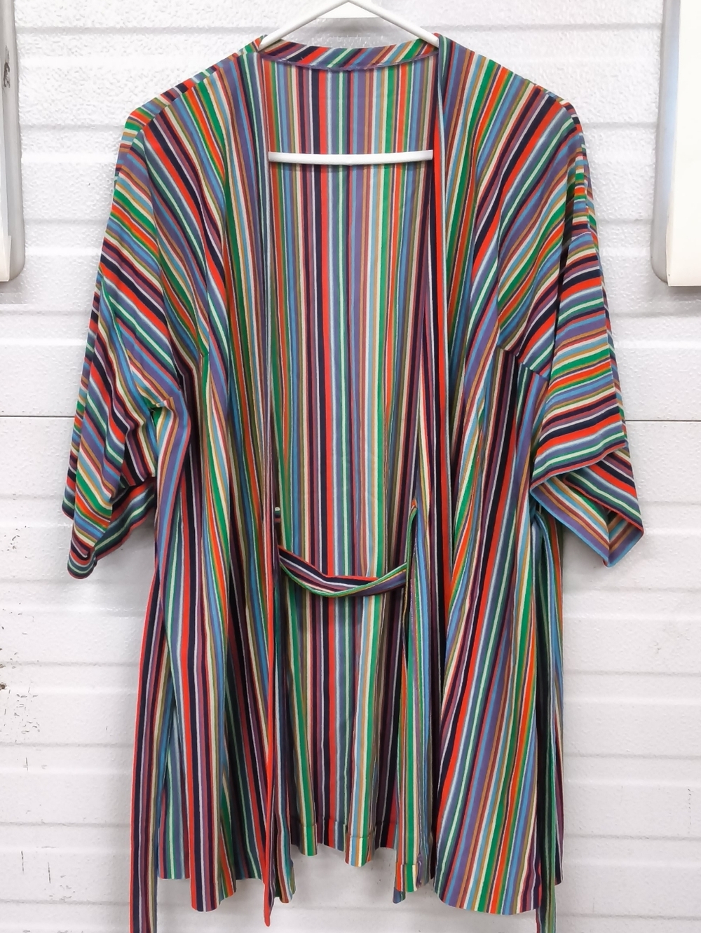 Vintage 70s Rainbow Vertical Stripe Robe - Retro Boho Duster